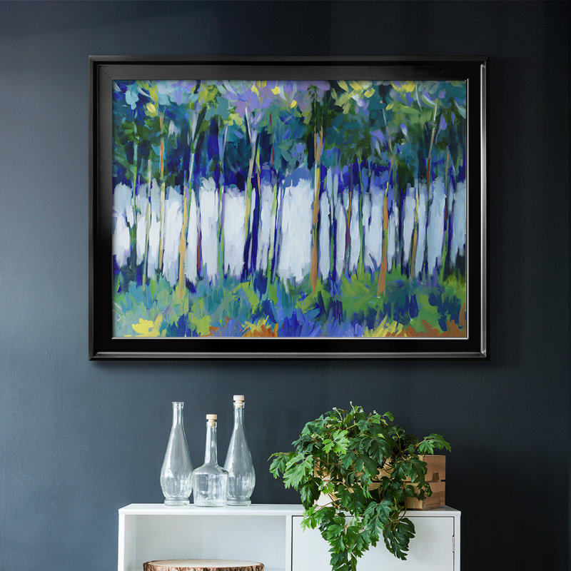 Lumière à travers les arbres, Toile encadrée noire à coins fermés, H 30 po x l 44 po x P 1,5 po