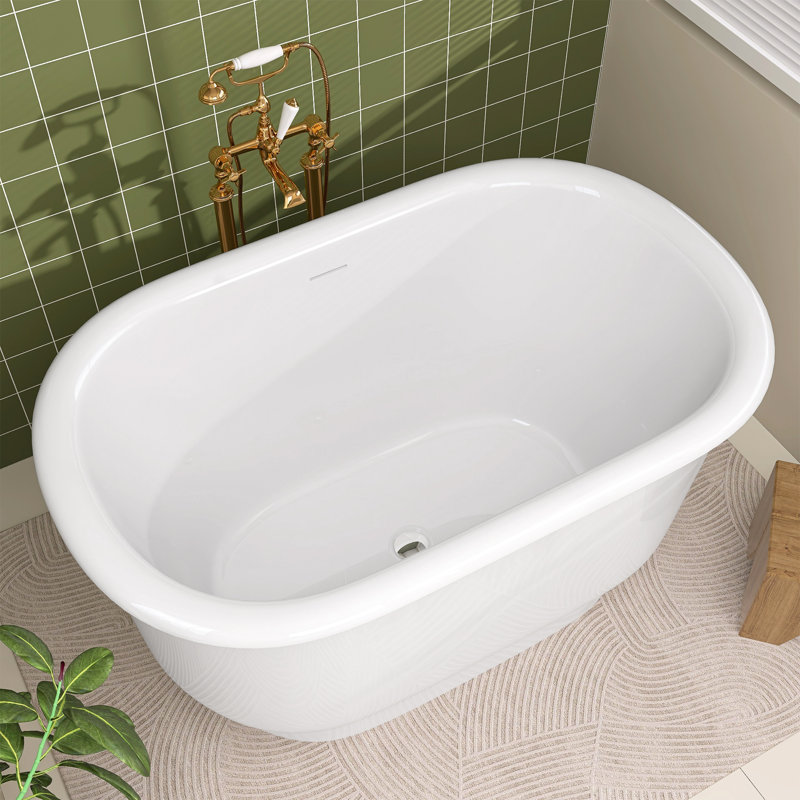 Baignoire de trempage autoportante 47 po. X 30 po en blanc lustré avec bonde escamotable