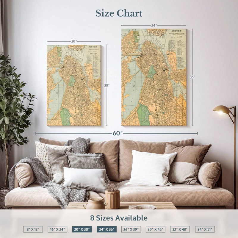 Aliaz Boston Map, 36" H x 24" W