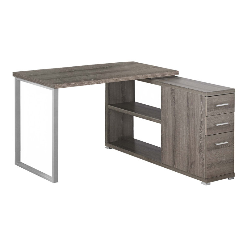 Bureau d'ordinateur, bureau personnel, coin, gauche, configuration à droite, tiroirs de rangement, forme en L, travail, ordinateur portable, stratifié, métal, contemporain, moderne