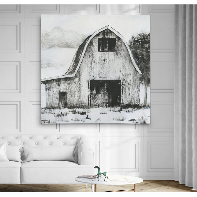 «Black and White Barn II», reproduction d'art, H 40 po x l 40 po x P 1,5 po, Toile tendue