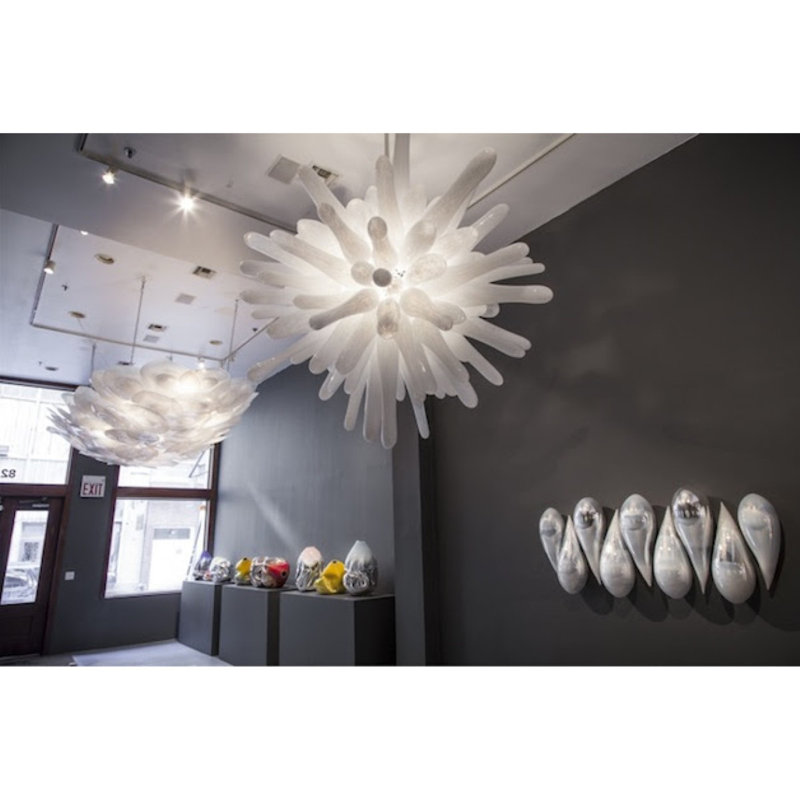 Lustre 14 lumières bronze, Bronze doré, Verre de glace / chrome, 48" Diameter x 48" Height