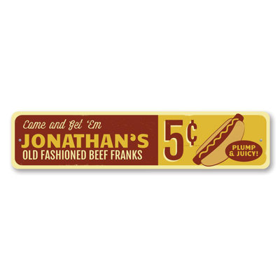 Old Fashioned Beef Franks Aluminum Sign