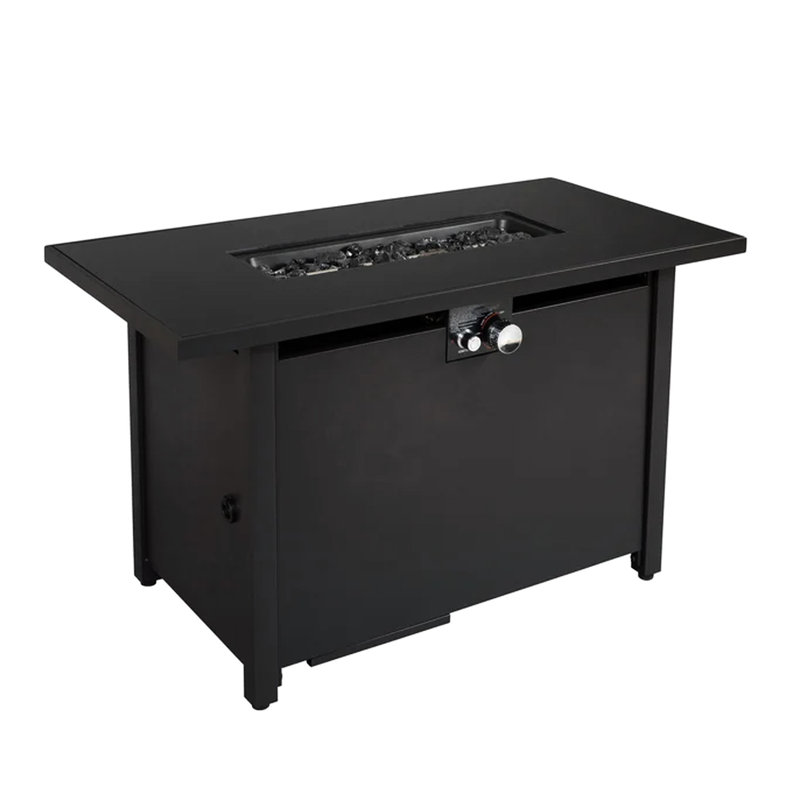 25" H 42" W Steel Outdoor Fire Pit Table With Lid - Contemporary Patio & Deck Heating Lid, Rust- Base, Stainless Tabletop, Lava Rocks, Side Door For Natural Gas, Ignition Control, Protective Cover,