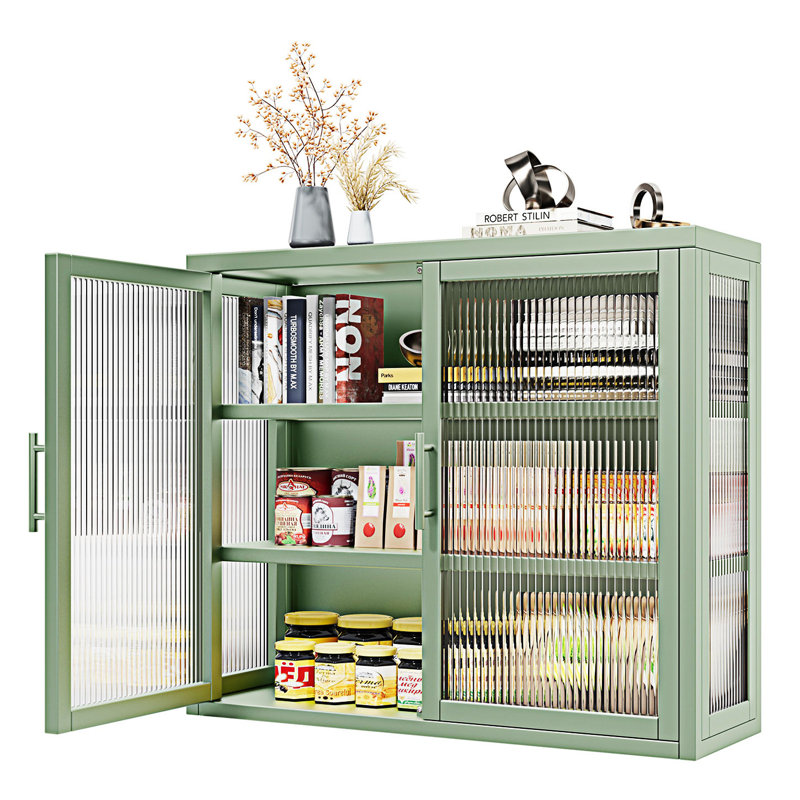 Armoire murale à double porte en verre avec tablettes amovibles, armoire d'entrée, Vert menthe