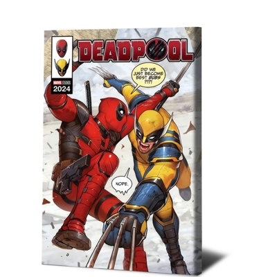 1PC Wall Arts Posters Framed,  Deadpool and Wolverine Marvel Studios 2024 Canvas Wall Art, Superhero Action Illustration Print for Home Decor, Fan Gift, Living Room Bedroom Decoration, High Quality Poster Artwork