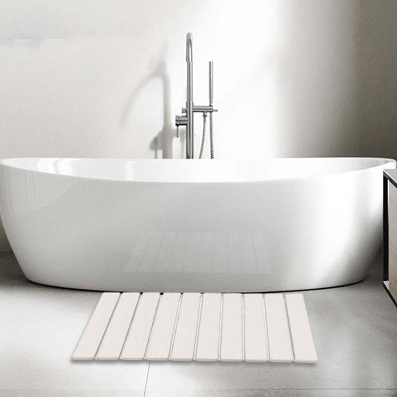 Tapis de bain pliable en pierre - Terre à diatomes antidérapante à séchage rapide, 24 po x 16 po, blanc pour salle de bain