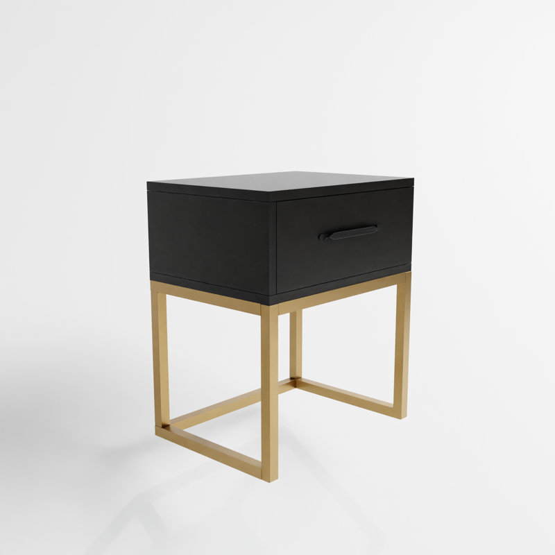 Filey 40cm W Metal Bedside Table, Black Matt/Gold
