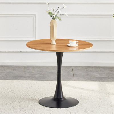 Round Dining Table, Circle Tulip Table With Thickened Tabletop & Metal Pedestal, Mid Century Modern Bistro Table For Kitchen, Small Places, Living Room, Cafe