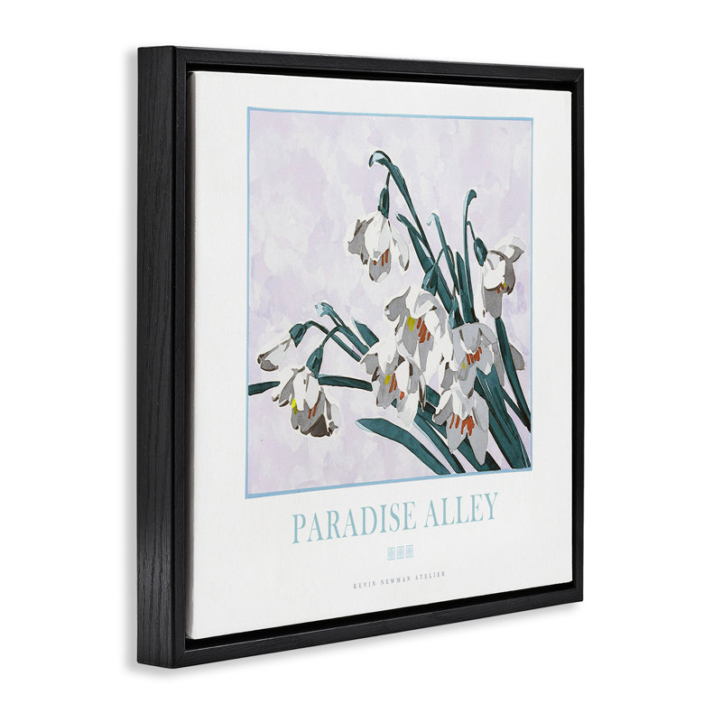 Cadre flottant Paradise Alley White Spring Blooms, design par Jadei, H 18 po x l 18 po, Cadre flottant noir de jais