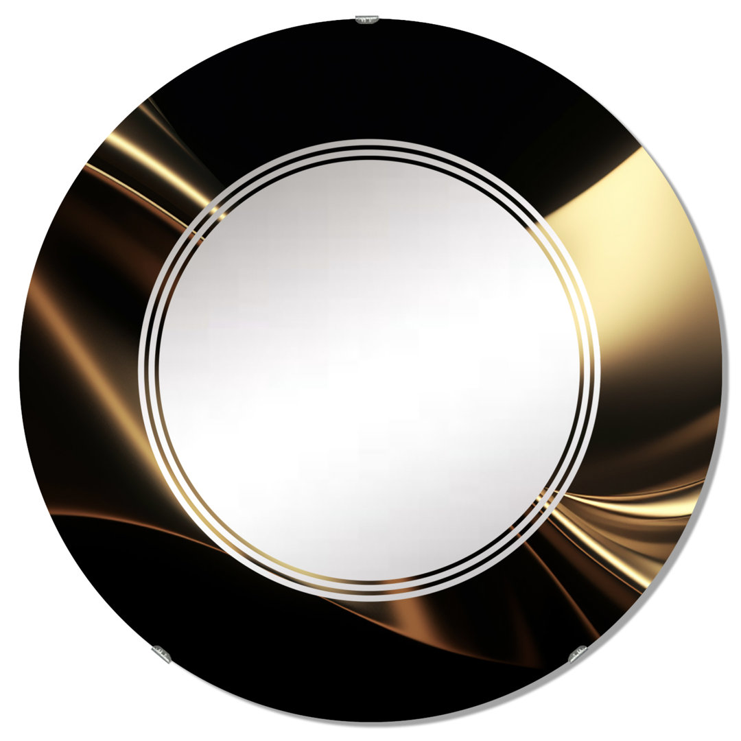 Gold And Black Surreal Tides IV Circle Mirror Design Art 