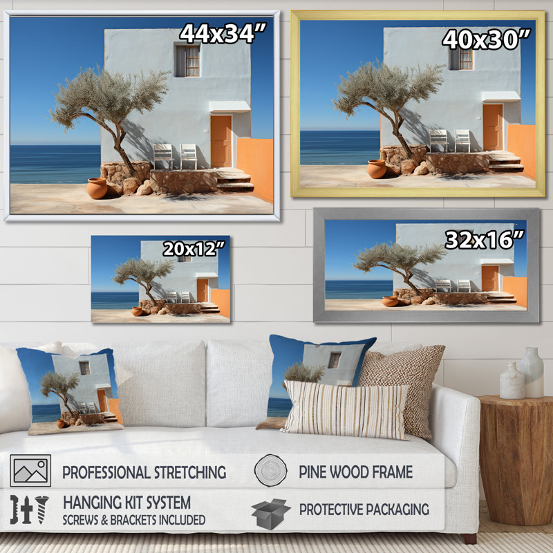 Charme de maison de plage dans le sud de la France I - plage et océan, impressions sur toile, Cadre flottant blanc