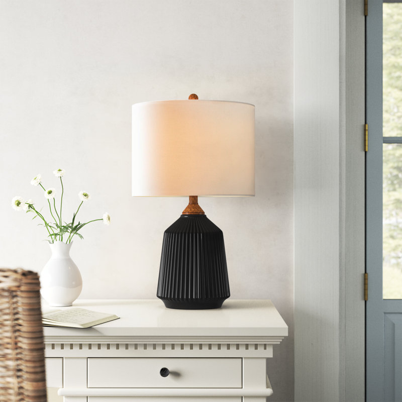 Black Ceramic Table Lamp with White Linen Shade