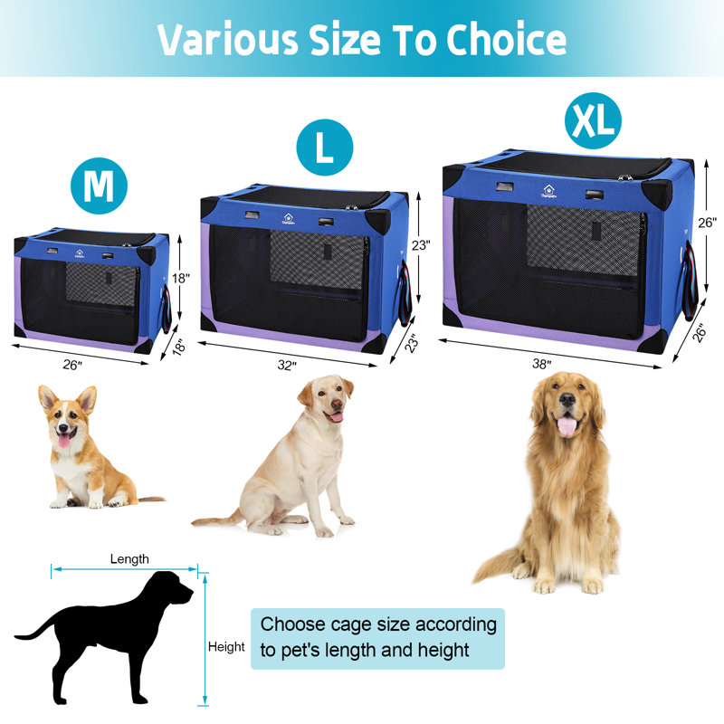 Collapsible Dog Crate L Size, Medium (26" H x 26" W x 38" D)