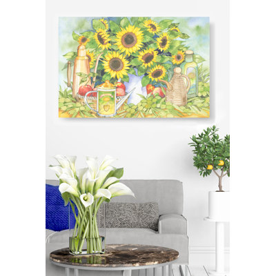 Sunflower Watercolor, Yellow, Green, Floral