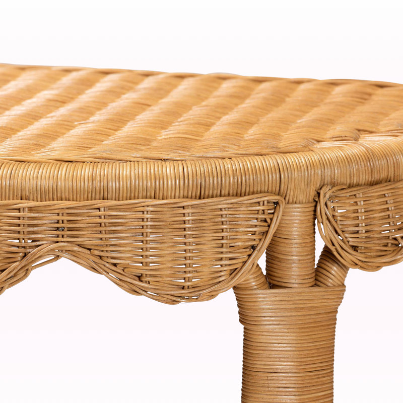 Console en rotin demi-lune à 1 tablette de style bohémien Bahan, H 30,51 po x l 28,53 po x P 17,89 po