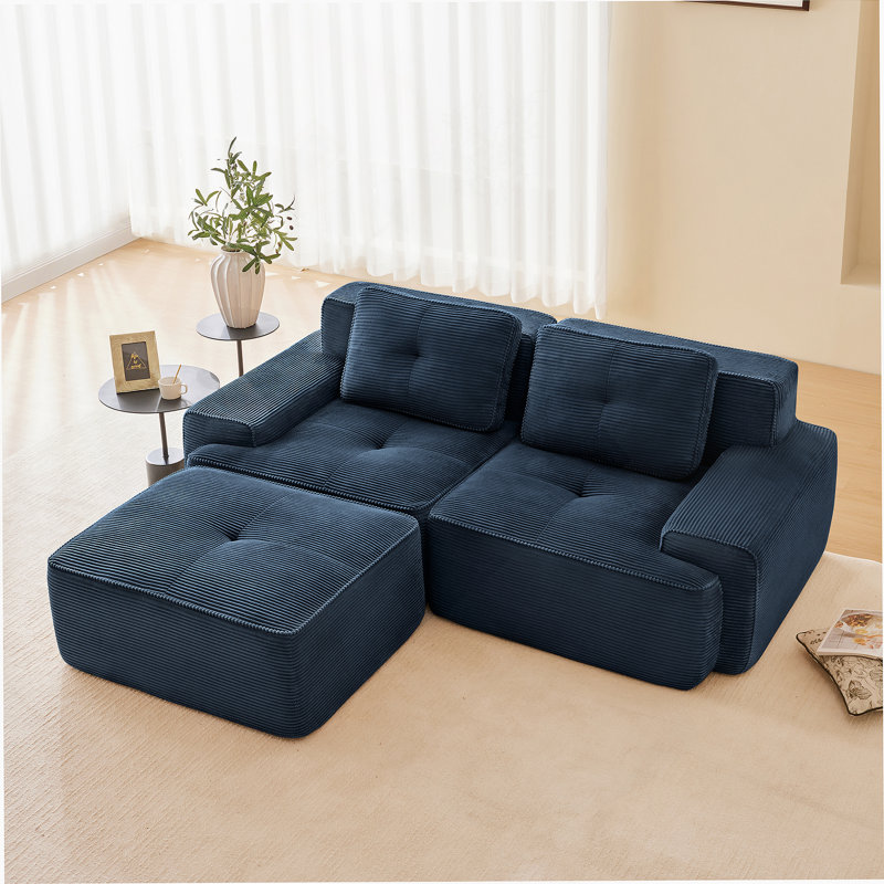 Canapé modulaire en forme de L de 82 pouces, tissu velours côtelé, assise profonde, repose-pieds mobile, sans assemblage, conception antidérapante