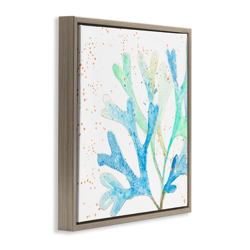 Art mural moderne sur toile flottante encadrée corail moderne par Patricia Pinto, Cadre flottant orme Montalcino