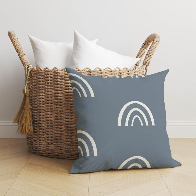 Coussin Plain Bows, Bleu / Ivoire, H 26 po x l 26 po