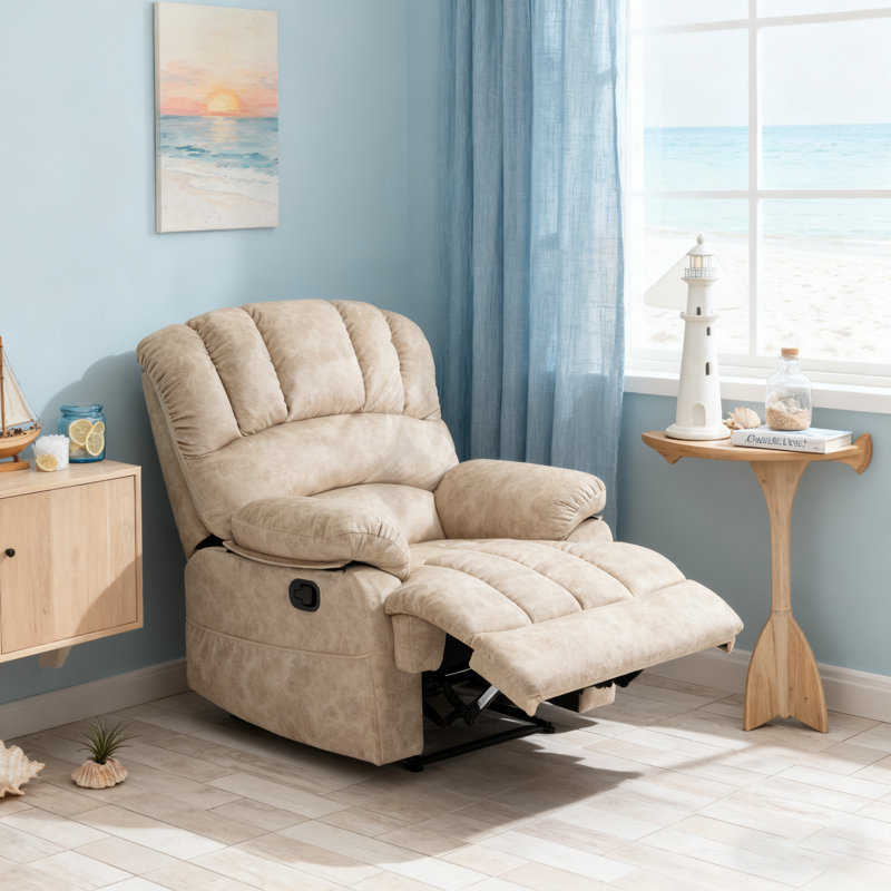 Oversized Manual Recliner Chair For Living Room, Easy Assembly, Beige