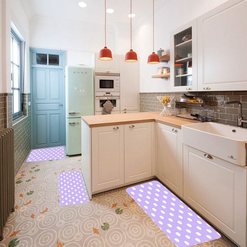 Ensemble de 3 tapis de cuisine lavande à pois pour cuisine et chambre de bébé