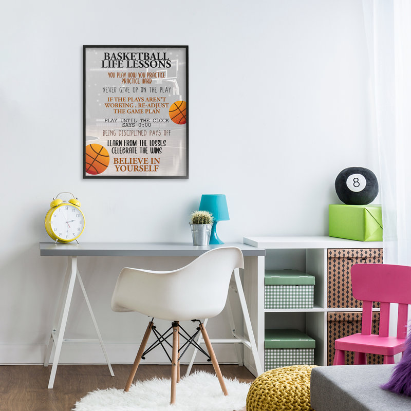 «Basketball Life Lessons», estampe numérique, conception de Kim Allen, H 20 po x l 16 po, Giclée encadrée noir minuit