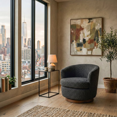 Boucle Swivel Barrel Accent Chair with Wood Base