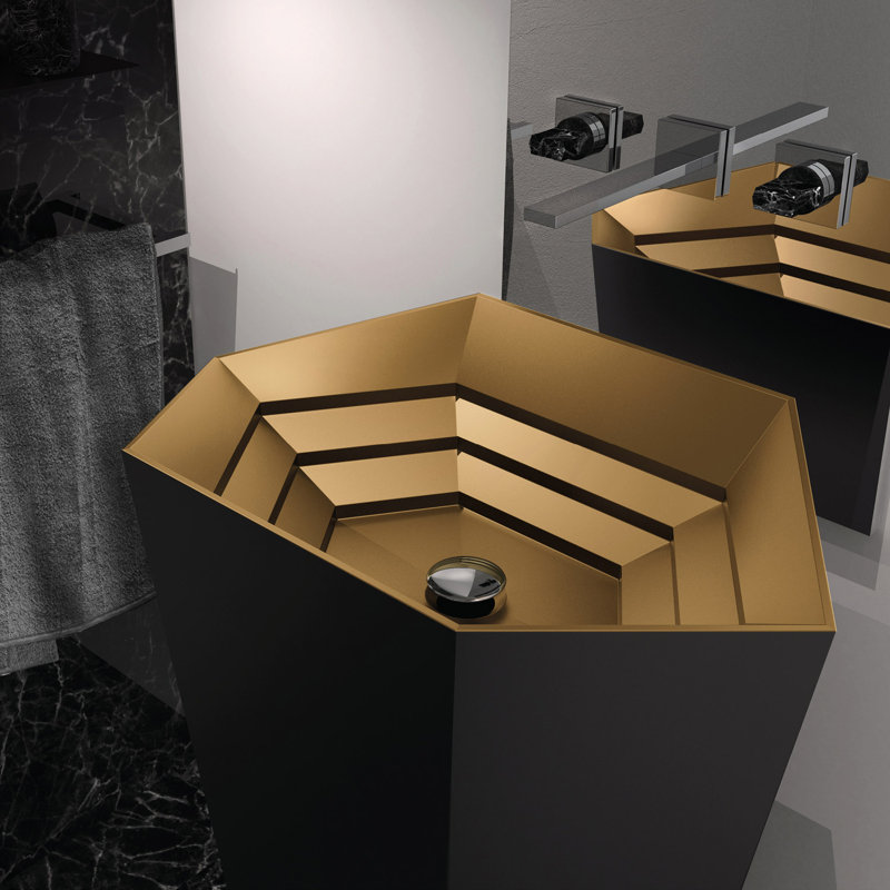 Hex 23.1'' L Bathroom Sink, Black/Gold
