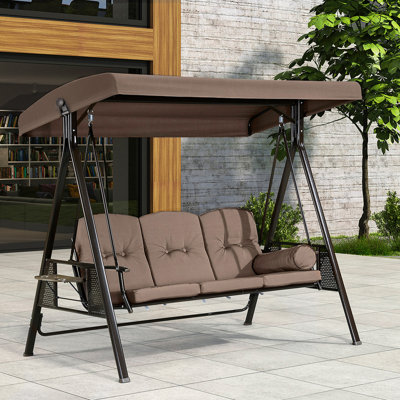 Deluxe Outdoor Patio Porch Swing with Stand and Cup Holders and Cushions and Canopy and Pillow Included