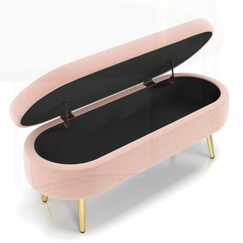 Banc de rangement repose-pieds ovale en flanelle avec pieds en métal robustes pour un décor moderne et élégant, Rose