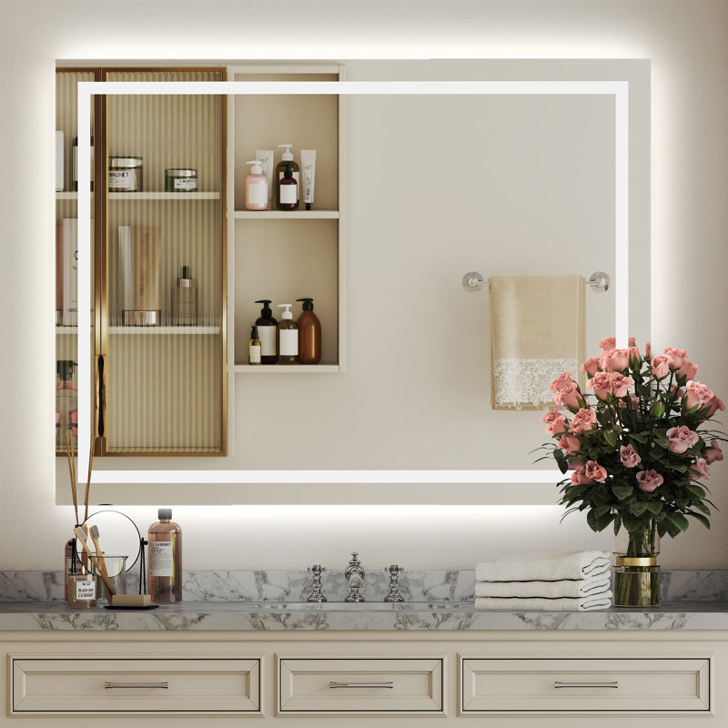 Miroir de salle de bain à DEL certifié UL à intensité variable 3 couleurs, anti-buée, 48 po x 36 po