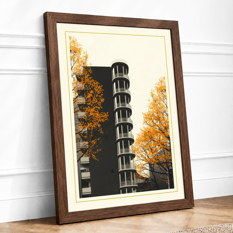 Tower Among Golden Trees Scandinavian - Print, Walnut, A4 - 29.7 x 21.0 cm