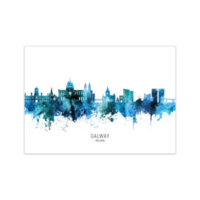 Galway Ireland Skyline Blue City Name by Michael Tompsett - Print