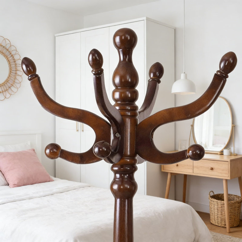 Freestanding Heavy Duty Coat Rack With 11 Smooth Hooks, Vintage Style Wooden Coat Tree With Stable Disc Base For Entryway, Bedroom Or Office