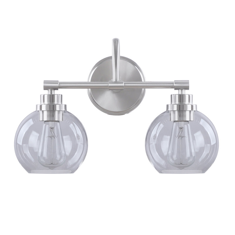 16.5" Brushed Nickel 2-Light Vanity Light with Clear Glass Shades