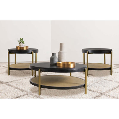 Elegant 3-Piece Round Coffee Table Set with Mixed Material Design