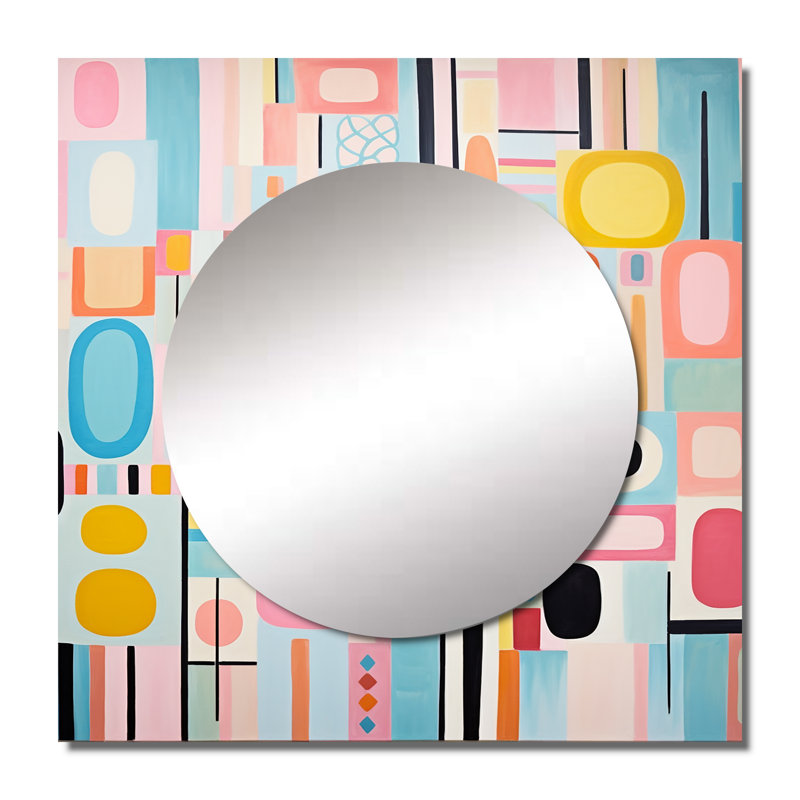 Rose Mid Century Playful Patterns V - Grand miroir carré abstrait pour décoration murale, 36 po x 36 po