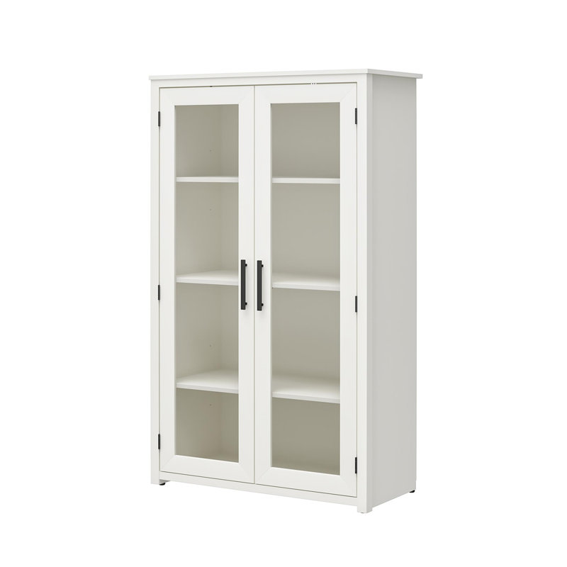 Lulu Modern White Oak Curio Cabinet with Glass Doors - Space-Saving Display Cabinet with Adjustable Shelves for Collectibles