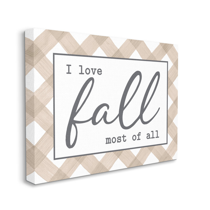 Beige and White Plaid Fall Calligraphy Canvas Wall Art