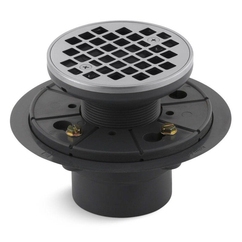 Round Design 3" Grid Shower Drain, Brushed Chrome