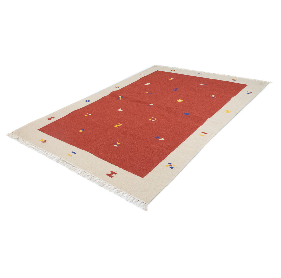 Handmade Kilim Wool Red Indoor/Outdoor Rug