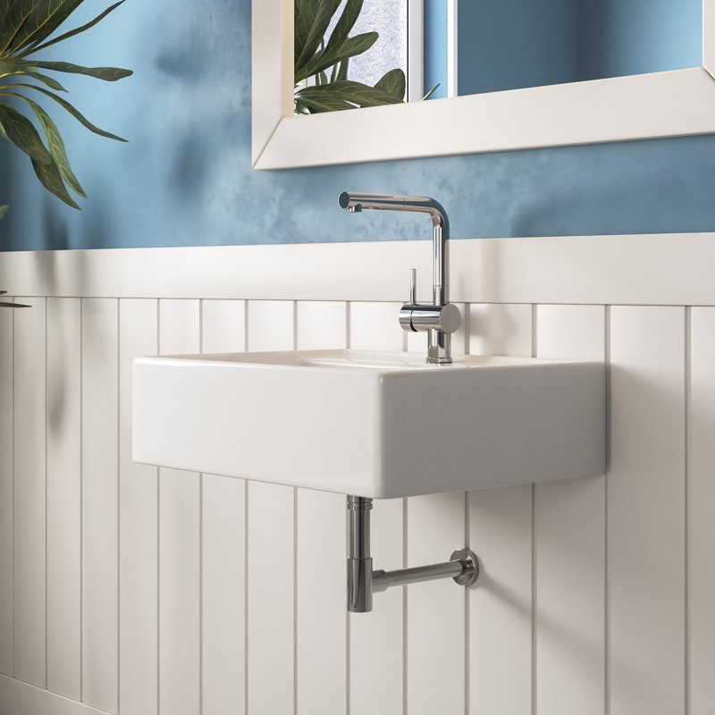 DeerValley 23" x 18" White Rectangular Vitreous China Wall Mount Bathroom Sink with Overflow & Single Faucet Hole