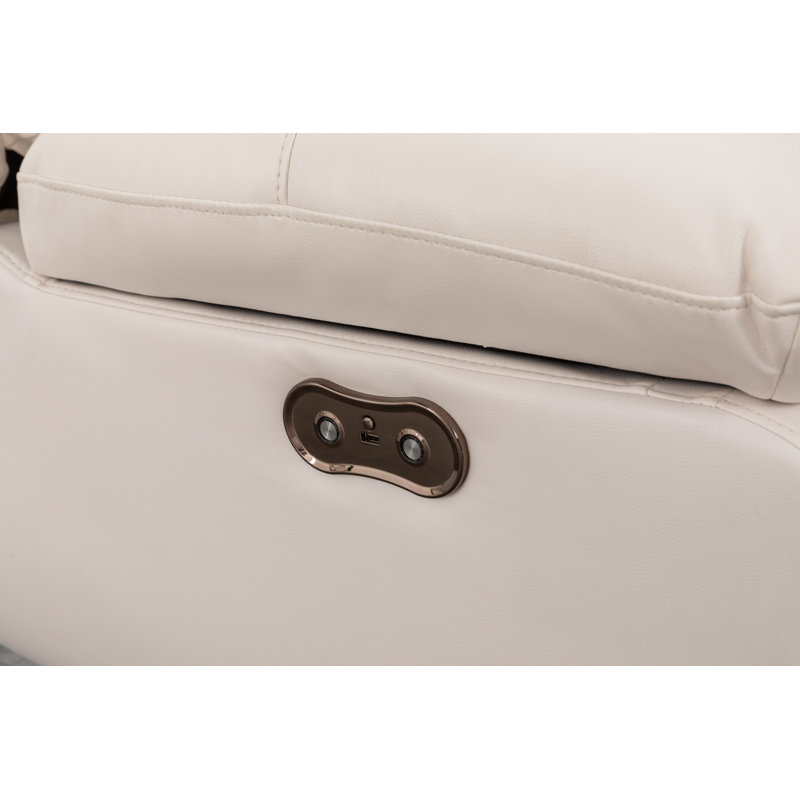Palerem 98.5" Wide Vegan Leather Power Reclining Sectional with LED, USB and SubWoofer Sound System, White Faux Leather