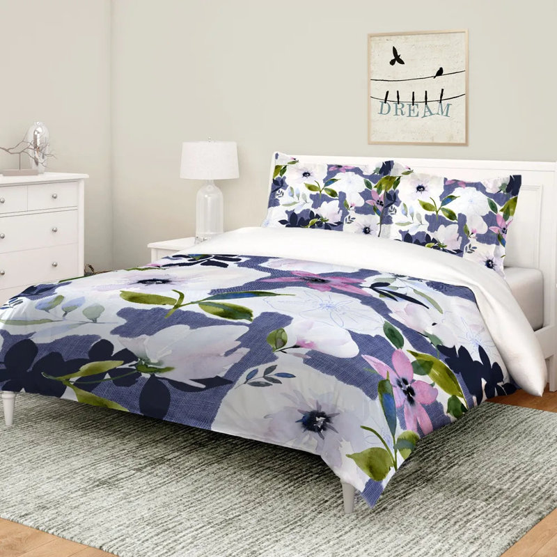 Denim Floral Comforter, Twin Extra Long Comforter