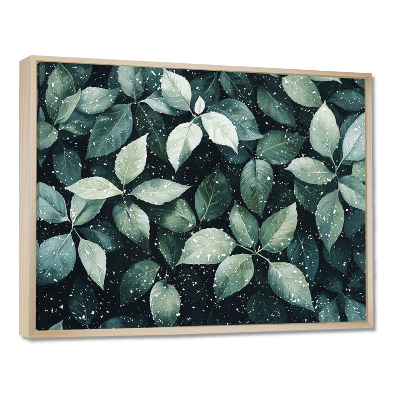 Evergreen Leaves In Snow I - Leaves, art mural, H 12 po x l 20 po, Impression encadrée flottante, Crème, crème