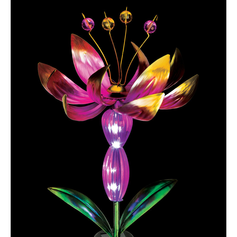 Pink Solar LED Flower Spinner Garden Stake