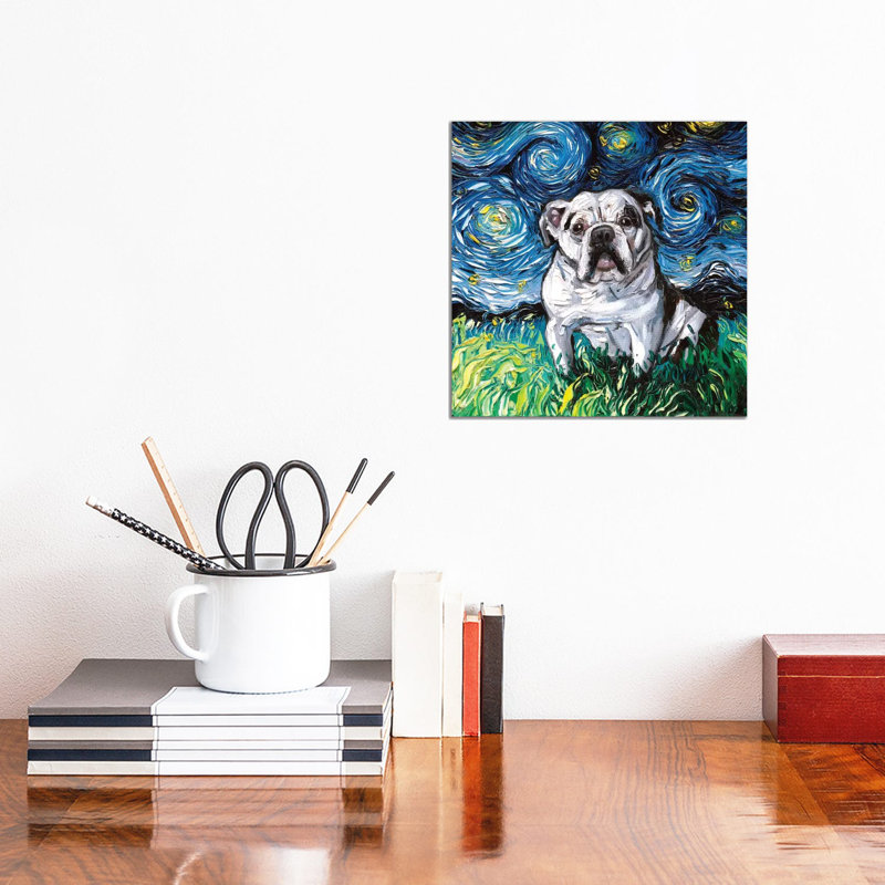Charlie Bulldog Night by Aja Trier - Wrapped Canvas Print, 30.48 cm H x 30.48 cm W