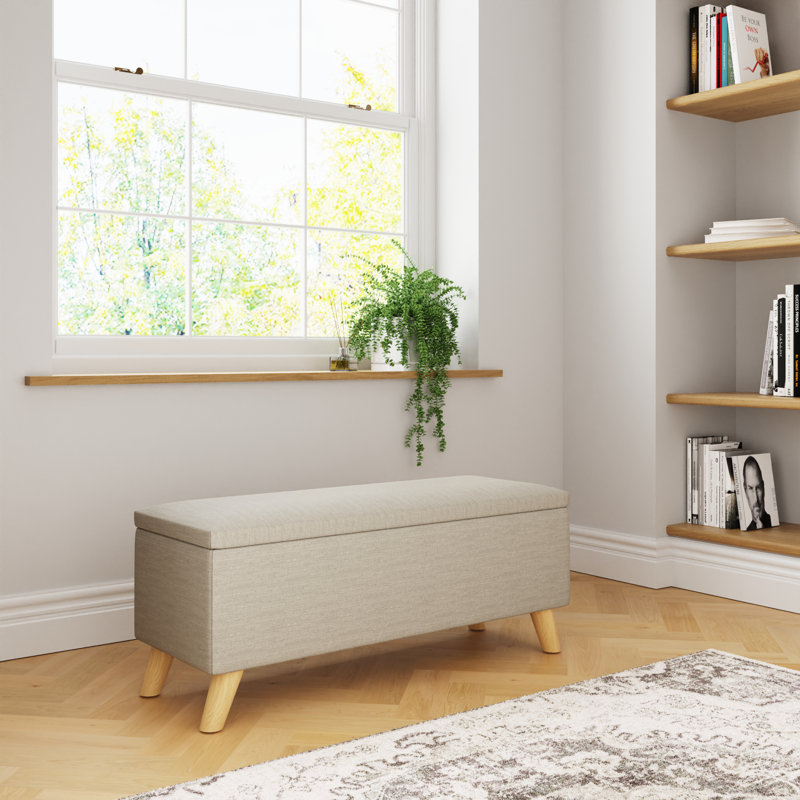 Caver 98cm Wide Rectangle Solid Colour Ottoman with Storage, Natural