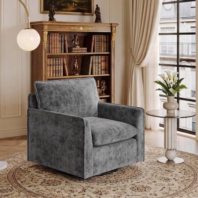 Fauteuil d'appoint pivotant à 360 °, fauteuils carrés simples confortables, fauteuils club rembourrés pour le salon, la chambre à coucher, la salle de lecture, tissu chenille gris
