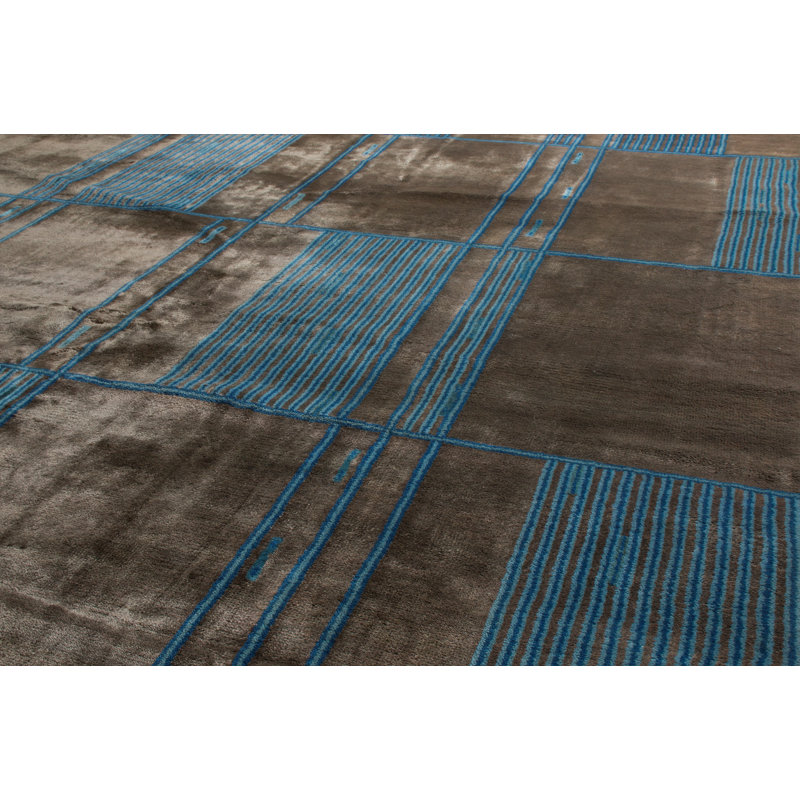 Mid Century Modern Hand Knotted Geometric Area Rug, Rectangle 10' x 14'